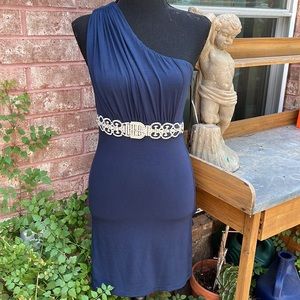 NWT Navy Blue Sky Mini Dress With Rhinestone Belt Size M